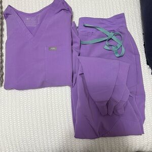 Purple Scrub Set with Green Accents